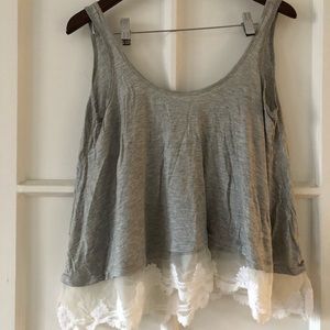 Gray and white lace layered tank